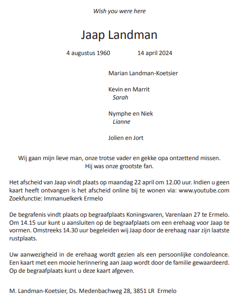 Jaap Landman advertentie